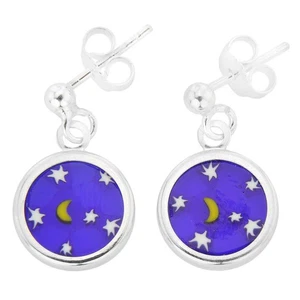 "Pendientes Millefiori de vidrio GlassOfVenice Murano con marco plateado ""Luna y estrellas" - Imagen 1 de 4