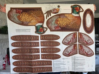 Sewing Craft Ring-Necked Stuffed Pheasant Printed Fabric Panel Bird Pillow Art - Image 1 of 4