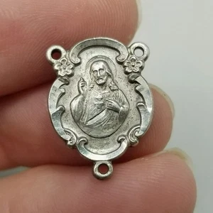 Vintage Sterling Silver Sacred Heart Jesus Rosary Centerpiece Signed Chapel - Picture 1 of 8
