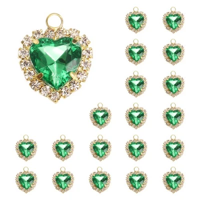 Dije corazón diamantes de imitación 20 piezas cristal circonita cúbica, verde Foto 1 de 4