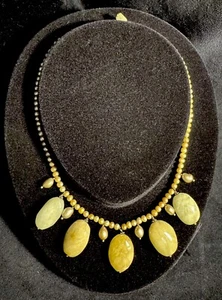 Vintage Handmade Yellow Aventurine Stone Bead Natural Golden Pearl Necklace - Picture 1 of 5