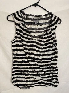 Blusa para mujer Daisy Fuentes blanca y negra a rayas sin mangas cuello en V talla S - Imagen 1 de 4