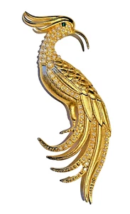 Vtg Large Gold Tone Bird of Paradise Statement Brooch w/ Green Eye & Pearls 4.5" - Picture 1 of 3