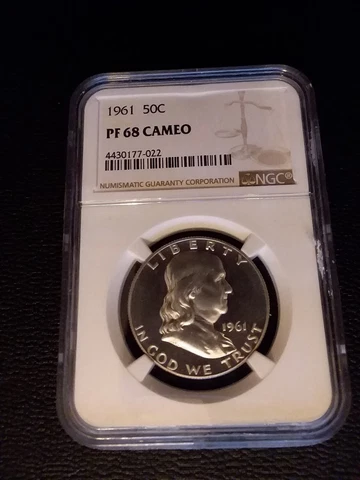 1961 NGC PF 68 CAMEO HALF DOLLAR *** RARE NEAR PERFECT CAMEO PROOF FRANKLIN *** Cover