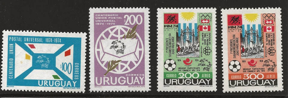 Uruguay Scott #892-93 & C395-96, Singles 1974 FVF MNH - Image 1 of 1