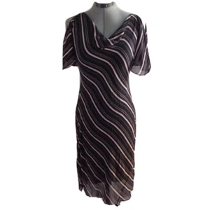 Vestido Express Negro y Rosa 100% Patrón Seda con Manga Aleteador 7/8 - Imagen 1 de 6
