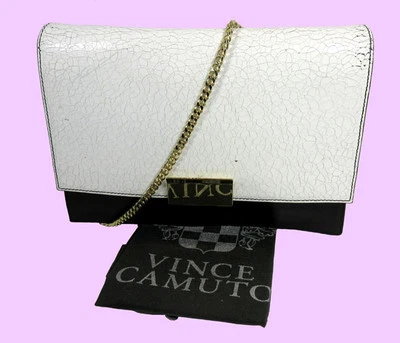 Bolsa de ombro VINCE CAMUTO Caleb couro craquelado preto/branco MSRP $120,00 - Imagem 1 de 4