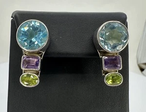 Pendientes de peridoto amatista topacio Charles Albert firmados 925 - Imagen 1 de 5
