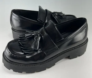 Vagabond Cosmo 2.0 Chunky Kiltie Platform Loafers Black Leather Womens 9 Tassels - Picture 1 of 19
