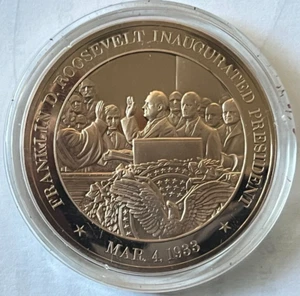 Franklin D Roosevelt Inaugurated President Mar 4 1933 Bronze Proof Medal - Picture 1 of 2