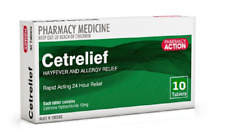 Cetrelief Cetrizine 10mg Hayfever & allergy tablets  10 tablets EXP 01/26
