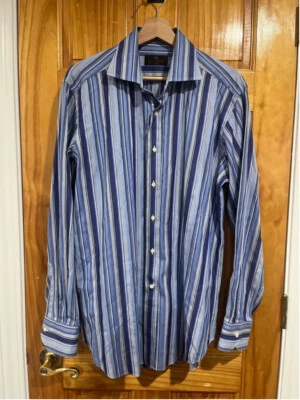 Men’s Etro Milano Quiet Luxury Blue and White Stripe Formal Button Down Shirt - Image 1 of 4