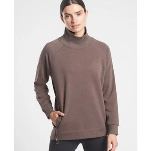 Athleta Cozy Karma Side Zip Funnel Neck Sweatshirt Coffee House Small Oversized - Picture 1 of 9