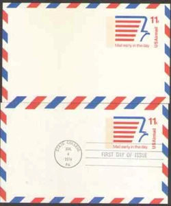 US. UXC14. 11c. Stylized Eagle. Airmail Postal Cards Clear & FDC Lot of 2. MNH. - Picture 1 of 1