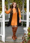 New Women's Ash Mustard Plus Size 3/4 Sleeve Tunic With Pockets