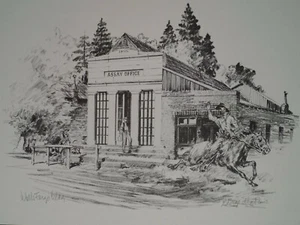 Wells Fargo Pony Express Assay Office Mining Folsom George Mathis Print 1970s - Picture 1 of 4