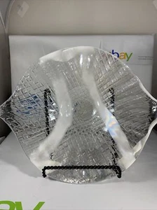 Murano glass bowl swirl milk white and Basket Textured On Bottom With Sticker - Picture 1 of 10