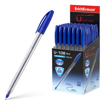 Kugelschreiber U-108 Klar Stick 1.0 Kunststoff Feinstrich Tinte blau 50er Pack - Bild 1 von 4