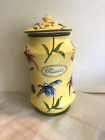 Nonni's Tall Biscotti Handmade Yellow Colorful Flowers Lidded Cookie Biscuit Jar