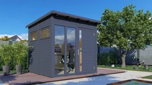 Gartenhaus Holz Gartenbüro Pentus 2 Office anthrazit 223 x 230 cm modern - Bild 1 von 7