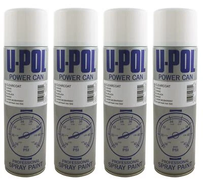 U-Pol Power Can Clear LACQUER 500ml Aerosol Powercan CLEARCOAT Upol X4 Pack - Image 1 of 4