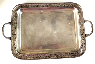 Pottery Barn Silver Metal Tray 11x16 Handled Vines Vanity Trinket Entryway Table - Image 1 of 4