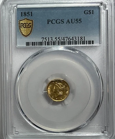 1851 US $1 One Dollar Liberty Head GOLD Coin PCGS AU55 Nice Coin Cover