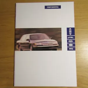 LINCOLN CONTINENTAL 3.8 V6 Sedan USA American Market Brochure July 1991 for 1992 - Picture 1 of 1