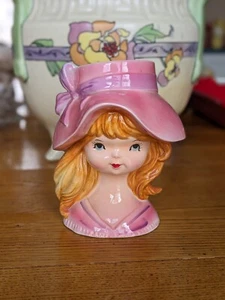 VTG INARCO PINK TEEN HEADVASE E-2520, 6" Tall, RED HAIR BRIGHT COLORS, EXCELLENT - Picture 1 of 9