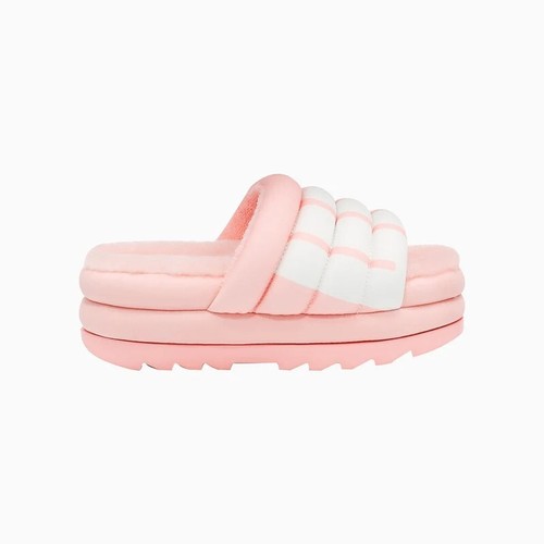 Sandalo da donna maxi slide logo UGG rosa besallop lana raso slip on taglia 8 US