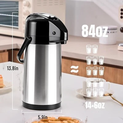 Jarra de café Airpot con doble bomba 84 oz/2,5 L, dispensador de bebidas de acero inoxidable Foto 1 de 4