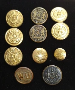 11 VINTAGE Military Uniform Type Golden Metal Brass Buttons, Estate Find Lot - Picture 1 of 13