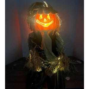 Vintage Trendmasters 48" Fiber Optic Color Changing Pumpkin Head Scarecrow EUC - Picture 1 of 9