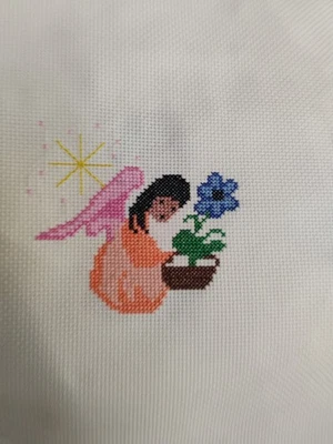 Sundance DeGrazia Cross stich completed  Angel w/ Flowers Ready  To Frame 14/14 - Image 1 of 4