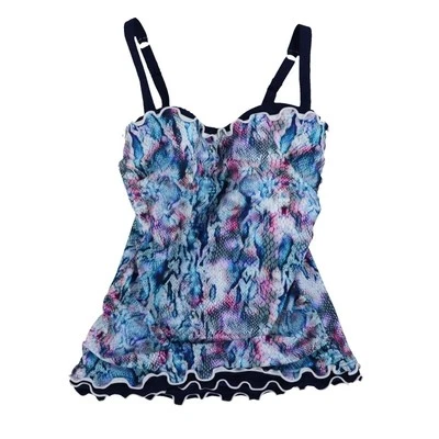 Nuevo Tankini Top Para Mujer Gottex Traje de Baño Volantes Cuello Corazón Natación Azul 32D Foto 1 de 2