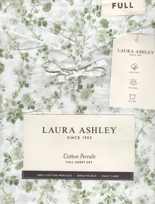 Laura Ashley Full Sheet Set Bella Floral Harvest Light Green 4pc Farmhouse Chic - Image 1 of 4