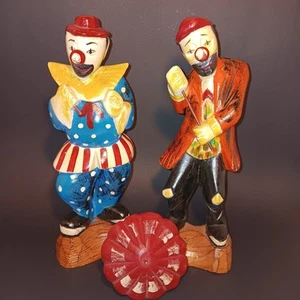 Set Of 2 Vintage Hand Carved Wood Clowns PLEASE READ - Picture 1 of 6