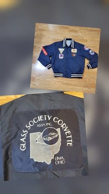 Vtg Glass Society Corvette Lima, OH Club Convention Patches Nylon Jacket Medium  - Image 1 of 4