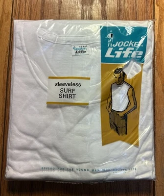 Paquete de 2 camisetas musculares sin mangas de algodón vintage 1968 Jockey Life NOS blancas talla L Foto 1 de 4