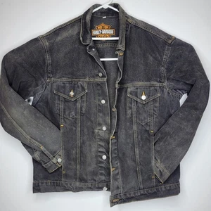 Vintage 1987 Harley Davidson Denim Jacket Black Eagle Size XL - Picture 1 of 7