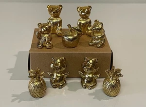 Lote 9 Pequeñas Estatuillas de Manzana Osos de Metal Tono Dorado Cerdos Piñas - Imagen 1 de 16