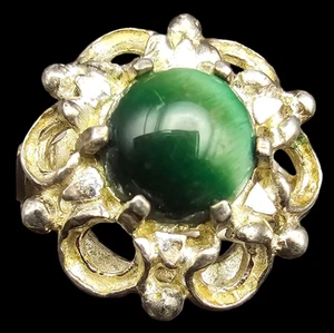 Vintage Mid Century Modern Brutalist 835 Silber & grüner Edelstein Ring - Bild 1 von 4