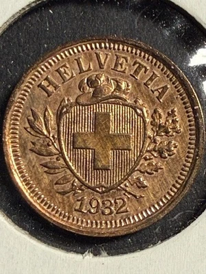 RED 1932B SWITZERLAND 1 RAPPEN - KM# 3.2 NICE NEARLY UNCIRCULATED COIN - Image 1 of 2