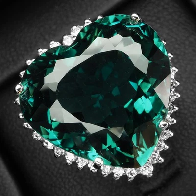 Anillos hechos a mano de plata de ley 925 de 18,80 quilates de turmalina verde azulado con corazón talla 6,25 Foto 1 de 4