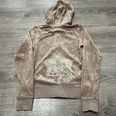 Juicy Couture Y2K коричневый бархат графический Track куртка, размер маленький - Изображение 1 из 4