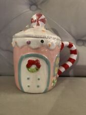 Mr. Christmas 90th Anniv Pink Gingerbread House Mug W/ Topper Red Peppermint
