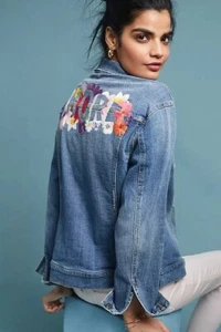 Anthropologie Pilcro Letterpress Amore Embroidered Denim Jacket Sz. XL worn once - Picture 1 of 6