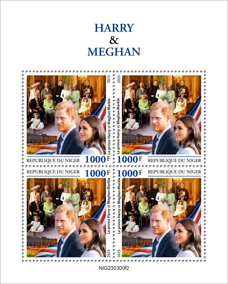 Prince Harry and Meghan Markle MNH Stamps 2023 Niger M/S - Image 1 of 1