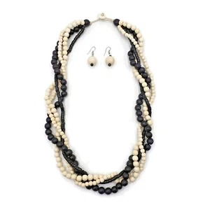 Moda Collar de Madera Cuentas Gruesas Varias Hebras Negro Blanco Joyería Africana - Imagen 1 de 1