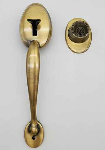 Schlage Door Handleset Grip Satin Brass Colonial Style Dummy Trim 12.5in NO BOX Cover
